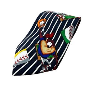 Vintage Looney Tunes Mania Necktie Taz Baseball Striped‎ Novelty Men's Tie